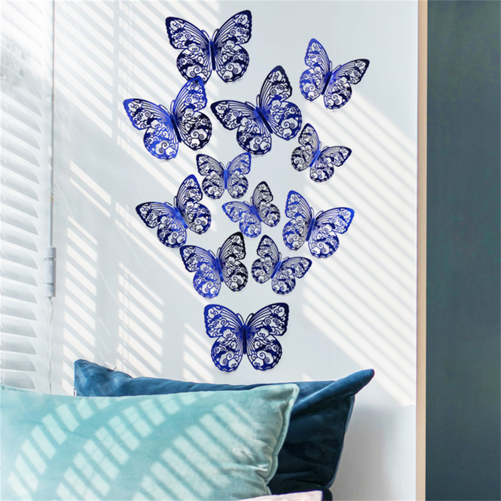 XMMSWDLA Dorm Wall Decor 12pcs 3d Metal Texture Hollow Butterfly Wall Stickerblue Bathroom Wallpaper